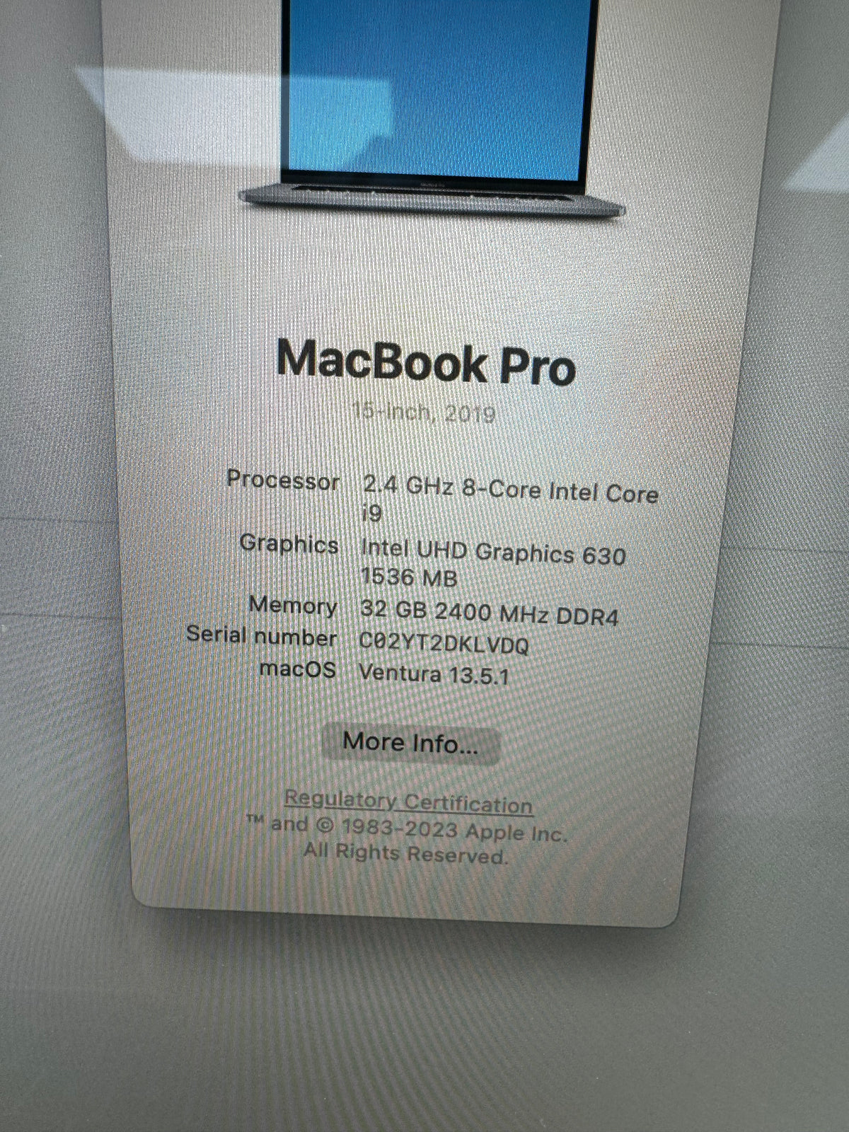 Macbook Pro 15" i9 32GB 1TB SSD Powerful